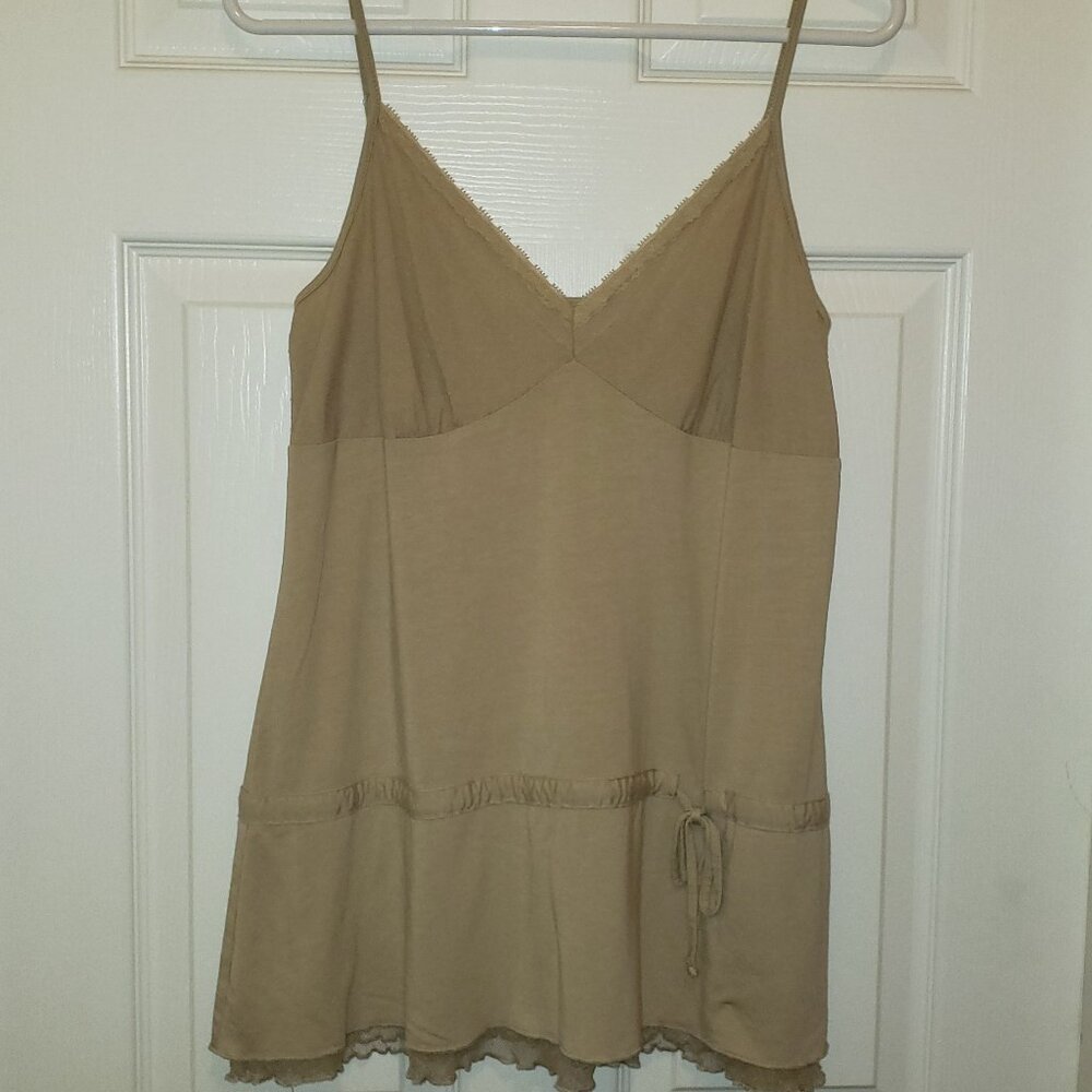 Vintage STAMP10 Womens Top Size L Camisole Tank Beige with Peplum Drawstring
